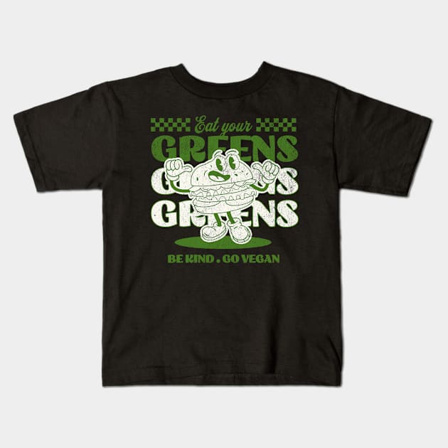 Eat Your Greens, Go Vegan, Vegan Christmas Gifts 2023 Kids T-Shirt by KindWanderer